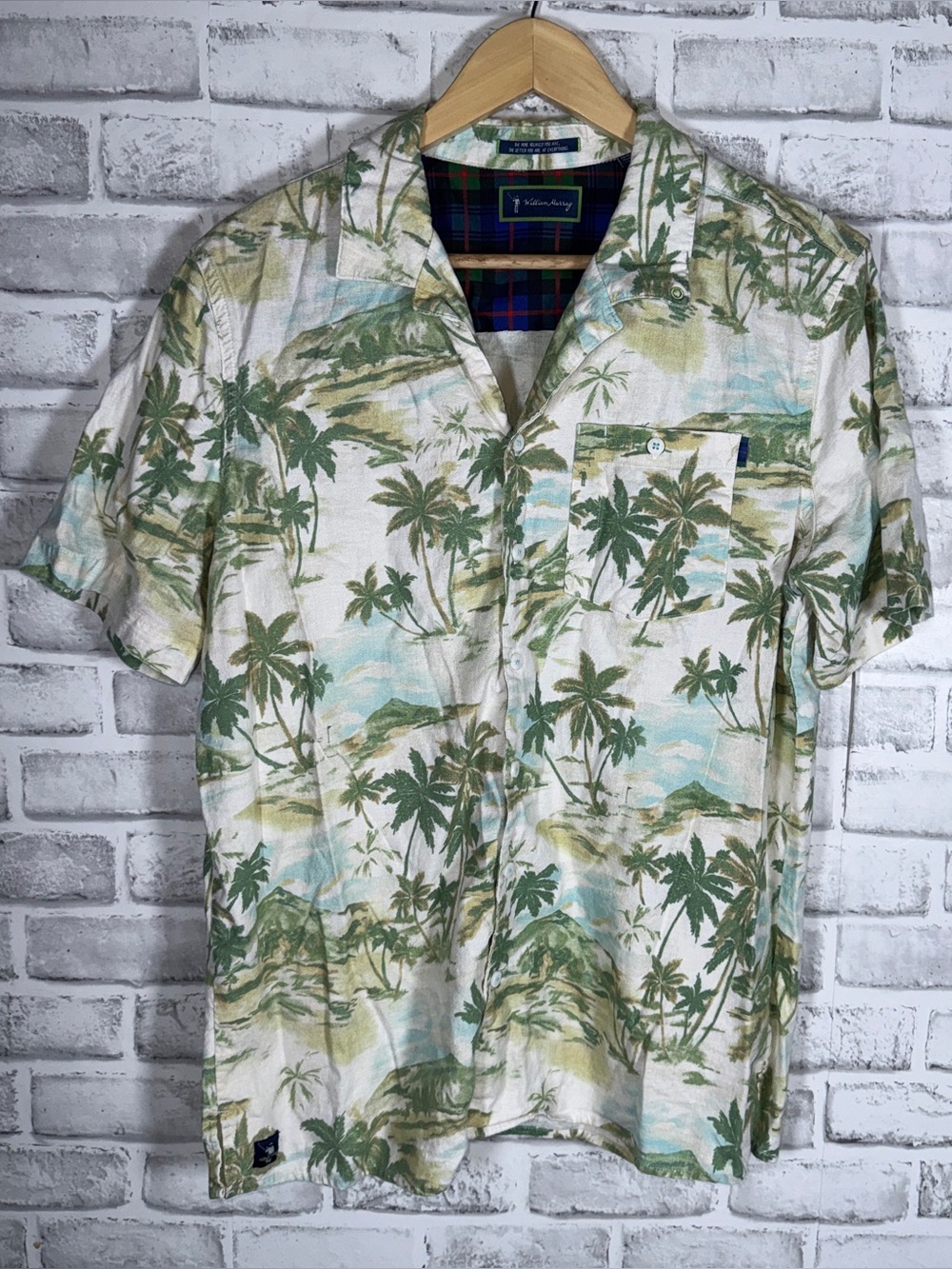 William Murray Mens Medium Linen Blend Palm Tree Hawaiian Camp Shirt Tropical